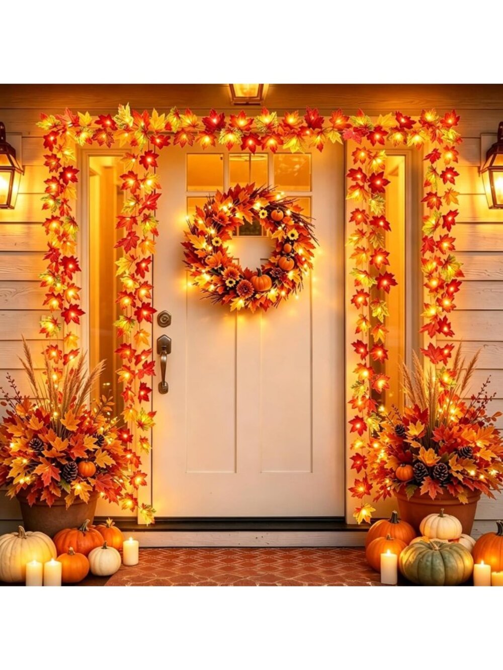 Fall Maple Leaf String Lights Garland - 40ft, 80 LED Decorative Lights for